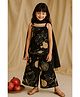 Tales & Stories Girls Viscose Woven Sleeveless Printed Kurti Palazzo Set With Dupatta - Black