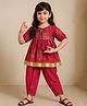 Tales & Stories Viscose Woven Half Sleeves Floral Printed Kurti & Dhoti Set - Dark Pink