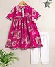 The Magic Wand Cotton Three Fourth Sleeves Floral Printed Anarkali Kurti & Pants Set - Fuchsia