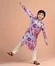KISAH Silk Woven Full Sleeves Floral Swirl Printed Kurta & Pyjama Set - Purple