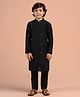 KISAH Silk Woven Full Sleeves Spade Embroidered Kurta & Pyjama Set - Black