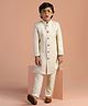 KISAH Blended Woven Full Sleeves Thread Work Embroidered Sherwani With Pyjama Set - Cream