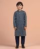 KISAH Cotton Woven Full Sleeves Abstract Motifs Printed Kurta Pyjama Set - Navy Blue