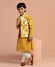 KISAH Cotton Woven Full Sleeves Abstract Printed Kurta Pyjama With Jacket Set - Yellow