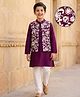 Pine Kids Woven Full Sleeves Kurta Pyjama Set With Floral Embroidered Nehru Jacket - Wine