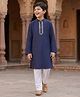 Pine Kids Woven Full Sleeves Kurta Pajama Set with Embroidery - Navy Blue