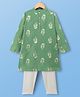 Pine Kids Woven Full Sleeves Kurta Pyjama Set With Foil Floral Print - Olive Green & White