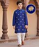 Pine Kids Woven Full Sleeves Kurta & Pajama Set With Floral Embroidery - Royal Blue