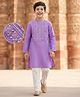 Pine Kids Woven Full Sleeves Kurta Pyjama Set With Floral Embroidery & Sequin Detailing - Purple & White