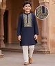 Pine Kids Woven Full Sleeves Kurta Pajama Set with Embroidery - Navy Blue