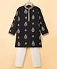 Pine Kids Woven Full Sleeves Kurta Pajama Set with Embroidery - Black