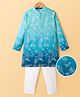 Pine Kids Woven Full Sleeves Kurta Pajama Set with Floral Embroidery - Blue