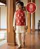 Pine Kids Woven Full Sleeves Kurta Pajama Set with Jacket & Floral Glitter Print - Beige