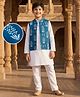 Pine Kids 100% Cotton Woven Full Sleeves Kurta Pyjama Set With Floral Printed Jacket - White & Navy Blue