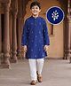 Pine Kids Woven Full Sleeves Kurta Pajama Set With Floral Foil Embriodery - Royal Blue