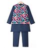 Pine Kids Woven Full Sleeves Kurta Pajama Set with Jacket & Floral Print - Navy Blue