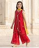 Pine Kids Woven Sleeveless Kurti Palazzo Set With Floral Embroidery & Dupatta - Red