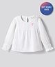 Primo Gino 100% Cotton Woven Full Sleeves Heart Embroidered Solid Top -White