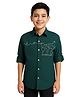 CAVIO Cotton Woven Full Sleeves The World Is Yours Text Embroidered Shirt - Dark Green