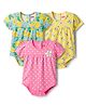 Babyhug 100% Cotton Knit Half Sleeves Onesies with Lemon Floral & Polka Dots Print Pack of 3 - Multicolor