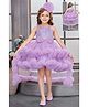 Lagorii Net Knit Sleeveless Glitter Embellished  Bow Applique & Ruffle Detailed Tailback Dress - Lavender