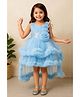 Lagorii Net Knit Sleeveless Floral Applique & Ruffle Detailed Tailback Dress - Sky Blue