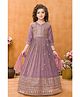 Lagorii Chiffon Woven Three Fourth Sleeves Gota Lace Embellished Mirror & Thread Work Detailed Ethnic Gown With Dupatta - Lavender