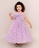 Lagorii Net Knit Sleeveless Floral Applique & Butterfly Brooch  Detailed Gown - Lavender