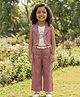 Lagorii Cotton Blend Woven Sleeveless Summer Vibes Text Printed Top & Pant Set With Jacket - Pink