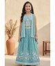 Lagorii Chiffon Woven Sleeveless  Floral Embroidered Lehenga Choli With Jacket Set - Blue
