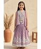 Lagorii Chiffon Woven Sleeveless  Floral Embroidered Lehenga Choli With Jacket Set - Lavender