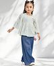 Lagorii Rayon Woven Three Fourth Bell Sleeves Pearl Embellished Top With Jeans Set - Cream