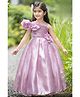 Lagorii Organza Woven Sleeveless Stone Embellished Floral Applique Detailed Gown - Pink