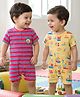 Babyhug 100% Cotton Knit Half Sleeves Front Open Striped Rompers with Nautical Theme Print Pack of 2 - Multicolor