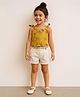 Lagorii Cotton Blend Woven Sleeveless Thread Work  Embroidered Top With Shorts Set - Mustard