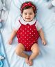 Babyhug 100% Cotton Knit Half Sleeves Onesie with Hairband & Polka Dot Print - Red