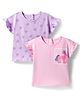 Bonfino 100% Cotton Knit Half Frill Sleeves T-Shirts with Polka Dot & Unicorn Print Pack of 2 - Pink & Lavender