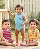 Babyhug 100% Cotton Knit Sleeveless Striped & Boat Printed Onesies Pack of 3 - Multicolor