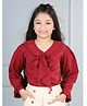 Cutiekins Woven Full Peasant Sleeves Bow Applique Detailed Top - Maroon