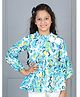 Cutiekins Woven Full Sleeves Abstract Printed Top - Off White & Turquoise Blue