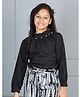 Cutiekins Woven Full Sleeves Pearls Embellished Top - Black
