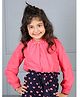 Cutiekins Woven Full Sleeves Pearls Embellished Top - Coral