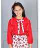 Cutiekins Woven Full Sleeves Bow Applique Detailed Top - Red & Off White