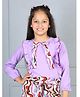Cutiekins Woven Full Sleeves Abstract Printed Bow Applique Detailed Top - Violet & Maroon