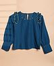 Cutiekins Woven Full Sleeves Pearl Embellished Top - Teal Blue