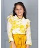 Cutiekins Woven Full Sleeves Tie & Dye Printed Frill Detailed Top - Off White & Mustard Yellow