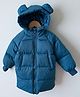 Little Jump Woven Full Sleeves Animal Ear Applique Detailed Light Winter Hooded & Padded Jacket - Blue