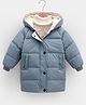 Little Jump Woven Full Sleeves Solid Light Winter Hooded & Padded Jacket - Blue