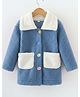 Little Jump Woven Full Sleeves Colour Blocked Fur Detailed Overcoat - Blue