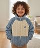 Little Jump Fleece Knit Full Sleeves Colour Blocked Puppy Back Patch & Fur Detailed Light Winter Jacket - Blue